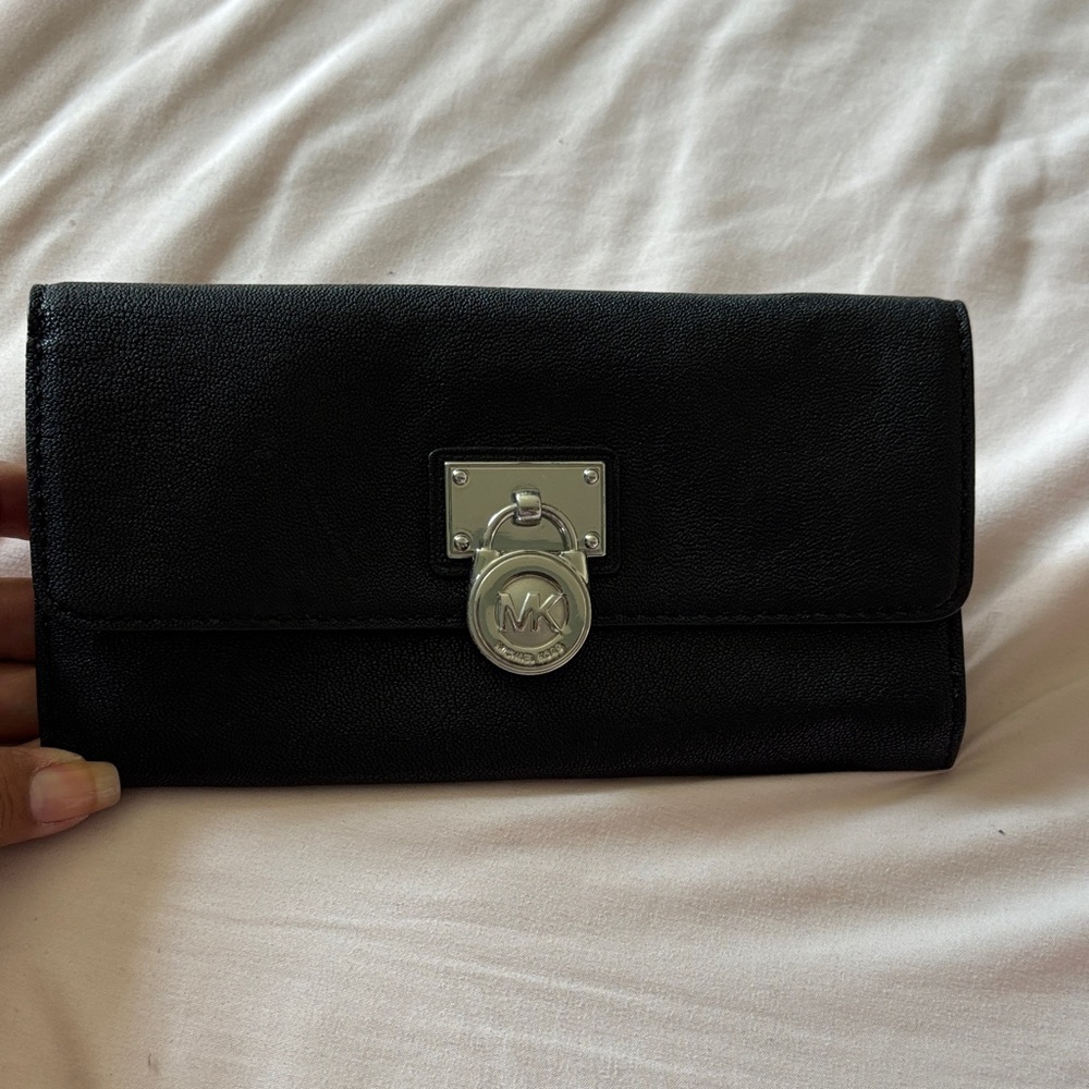 Michael Kors Black Clutch with Silver Hardware